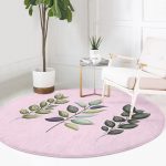 Pembe Zeminli Çiçek Tasarımlı Dijital Baskılı Modern Mutfak Yıkanabilir Kaymaz Tabanlı Yuvarlak Halı Realhomes