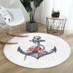 - RealHomes Dijital Baskılı Kaymaz Tabanlı Comfort Yuvarlak Halı - Realhomes Beyaz Zeminde Sade Çapa Tasarımlı Dijital Baskılı Renkli Banyo Yıkanabilir Kaymaz Tabanlı Yuvarlak Halı Realhomes