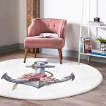 - RealHomes Dijital Baskılı Kaymaz Tabanlı Comfort Yuvarlak Halı - Realhomes Beyaz Zeminde Sade Çapa Tasarımlı Dijital Baskılı Renkli Banyo Yıkanabilir Kaymaz Tabanlı Yuvarlak Halı Realhomes