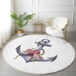 - RealHomes Dijital Baskılı Kaymaz Tabanlı Comfort Yuvarlak Halı - Realhomes Beyaz Zeminde Sade Çapa Tasarımlı Dijital Baskılı Renkli Banyo Yıkanabilir Kaymaz Tabanlı Yuvarlak Halı Realhomes