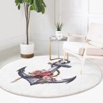 - RealHomes Dijital Baskılı Kaymaz Tabanlı Comfort Yuvarlak Halı - Realhomes Beyaz Zeminde Sade Çapa Tasarımlı Dijital Baskılı Renkli Banyo Yıkanabilir Kaymaz Tabanlı Yuvarlak Halı Realhomes