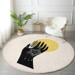 - RealHomes Dijital Baskılı Kaymaz Tabanlı Comfort Yuvarlak Halı - Realhomes Sanatsal Yeşeren Çiçek Tasarımlı Dijital Baskılı Modern Gold Salon ve Oturma Odası Yıkanabilir Kaymaz Tabanlı Yuvarlak Halı Realhomes