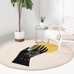 - RealHomes Dijital Baskılı Kaymaz Tabanlı Comfort Yuvarlak Halı - Realhomes Sanatsal Yeşeren Çiçek Tasarımlı Dijital Baskılı Modern Gold Salon ve Oturma Odası Yıkanabilir Kaymaz Tabanlı Yuvarlak Halı Realhomes