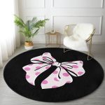 - RealHomes Dijital Baskılı Kaymaz Tabanlı Comfort Yuvarlak Halı - Realhomes  Siyah Zemin Pembe Puantiyeli Kurdele Tasarımlı Dijital Baskılı Modern Çocuk ve Genç Odası Kaymaz Tabanlı Yuvarlak Halı Realhomes