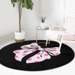 - RealHomes Dijital Baskılı Kaymaz Tabanlı Comfort Yuvarlak Halı - Realhomes  Siyah Zemin Pembe Puantiyeli Kurdele Tasarımlı Dijital Baskılı Modern Çocuk ve Genç Odası Kaymaz Tabanlı Yuvarlak Halı Realhomes