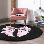 - RealHomes Dijital Baskılı Kaymaz Tabanlı Comfort Yuvarlak Halı - Realhomes  Siyah Zemin Pembe Puantiyeli Kurdele Tasarımlı Dijital Baskılı Modern Çocuk ve Genç Odası Kaymaz Tabanlı Yuvarlak Halı Realhomes