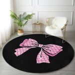 - RealHomes Dijital Baskılı Kaymaz Tabanlı Comfort Yuvarlak Halı - Realhomes  Siyah Zemin Pembe Kurdele Tasarımlı Dijital Baskılı Çocuk ve Genç Odası Yıkanabilir Kaymaz Tabanlı Yuvarlak Halı Realhomes