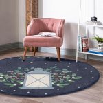 - RealHomes Dijital Baskılı Kaymaz Tabanlı Comfort Yuvarlak Halı - Realhomes  Lacivert Zeminli Özel Tasarımlı Dijital Baskılı Outdoor Yıkanabilir Kaymaz Tabanlı Yuvarlak Halı Realhomes