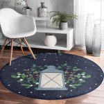 - RealHomes Dijital Baskılı Kaymaz Tabanlı Comfort Yuvarlak Halı - Realhomes  Lacivert Zeminli Özel Tasarımlı Dijital Baskılı Outdoor Yıkanabilir Kaymaz Tabanlı Yuvarlak Halı Realhomes