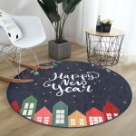 - RealHomes Dijital Baskılı Kaymaz Tabanlı Comfort Yuvarlak Halı - Realhomes  Realhomes Happy New Year Tasarımlı Dijital Baskılı Lacivert Outdoor Yıkanabilir Kaymaz Tabanlı Yuvarlak Halı Realhomes