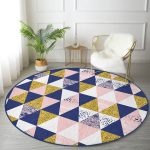 Renkli Üçgen Tasarımlı Dijital Baskılı Modern Koridor ve Antre Yıkanabilir Kaymaz Tabanlı Yuvarlak Halı Realhomes