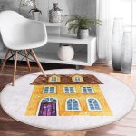 - RealHomes Dijital Baskılı Kaymaz Tabanlı Comfort Yuvarlak Halı - Realhomes  Minyatür Sarı Ev Çizimli Dijital Baskılı Gold Çocuk ve Genç Odası Yıkanabilir Kaymaz Tabanlı Yuvarlak Halı Realhomes