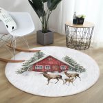 - RealHomes Dijital Baskılı Kaymaz Tabanlı Comfort Yuvarlak Halı - Realhomes  Kış Temalı Geyik ve Bağ Evi Motifli Dijital Baskılı Modern Bordo Salon Oturma Odası Yıkanabilir Kaymaz Tabanlı Yuvarlak Halı Realhomes