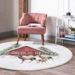 - RealHomes Dijital Baskılı Kaymaz Tabanlı Comfort Yuvarlak Halı - Realhomes  Kış Temalı Geyik ve Bağ Evi Motifli Dijital Baskılı Modern Bordo Salon Oturma Odası Yıkanabilir Kaymaz Tabanlı Yuvarlak Halı Realhomes