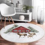 - RealHomes Dijital Baskılı Kaymaz Tabanlı Comfort Yuvarlak Halı - Realhomes  Kış Temalı Geyik ve Bağ Evi Motifli Dijital Baskılı Modern Bordo Salon Oturma Odası Yıkanabilir Kaymaz Tabanlı Yuvarlak Halı Realhomes