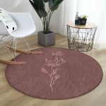 Minimalist Özel Tasarımlı Dijital Baskılı Kahverengi Salon ve Oturma Odası Yıkanabilir Kaymaz Tabanlı Yuvarlak Halı Realhomes