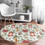 - RealHomes Dijital Baskılı Kaymaz Tabanlı Comfort Yuvarlak Halı - Realhomes  Şamdan Tasarımlı Yılbaşı Konseptli Dijital Baskılı Bordo Outdoor Yıkanabilir Kaymaz Tabanlı Yuvarlak Halı Realhomes