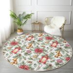 - RealHomes Dijital Baskılı Kaymaz Tabanlı Comfort Yuvarlak Halı - Realhomes  Şamdan Tasarımlı Yılbaşı Konseptli Dijital Baskılı Bordo Outdoor Yıkanabilir Kaymaz Tabanlı Yuvarlak Halı Realhomes