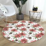 - RealHomes Dijital Baskılı Kaymaz Tabanlı Comfort Yuvarlak Halı - Realhomes  Kırmızı Gül ve Kozalak Tasarımlı Dijital Baskılı Modern Bordo Outdoor Yıkanabilir Kaymaz Tabanlı Yuvarlak Halı Realhomes