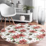 - RealHomes Dijital Baskılı Kaymaz Tabanlı Comfort Yuvarlak Halı - Realhomes  Kırmızı Gül ve Kozalak Tasarımlı Dijital Baskılı Modern Bordo Outdoor Yıkanabilir Kaymaz Tabanlı Yuvarlak Halı Realhomes