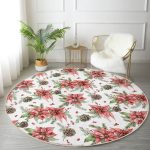 - RealHomes Dijital Baskılı Kaymaz Tabanlı Comfort Yuvarlak Halı - Realhomes  Kırmızı Gül ve Kozalak Tasarımlı Dijital Baskılı Modern Bordo Outdoor Yıkanabilir Kaymaz Tabanlı Yuvarlak Halı Realhomes