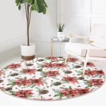 - RealHomes Dijital Baskılı Kaymaz Tabanlı Comfort Yuvarlak Halı - Realhomes  Kırmızı Gül ve Kozalak Tasarımlı Dijital Baskılı Modern Bordo Outdoor Yıkanabilir Kaymaz Tabanlı Yuvarlak Halı Realhomes