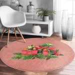 - RealHomes Dijital Baskılı Kaymaz Tabanlı Comfort Yuvarlak Halı - Realhomes  Pembe Zemin Çam Yapraklı Mum Tasarımlı Dijital Baskılı Modern Turuncu Balkon Yıkanabilir Kaymaz Tabanlı Yuvarlak Halı Realhomes