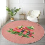 - RealHomes Dijital Baskılı Kaymaz Tabanlı Comfort Yuvarlak Halı - Realhomes  Pembe Zemin Çam Yapraklı Mum Tasarımlı Dijital Baskılı Modern Turuncu Balkon Yıkanabilir Kaymaz Tabanlı Yuvarlak Halı Realhomes