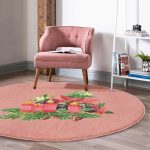 - RealHomes Dijital Baskılı Kaymaz Tabanlı Comfort Yuvarlak Halı - Realhomes  Pembe Zemin Çam Yapraklı Mum Tasarımlı Dijital Baskılı Modern Turuncu Balkon Yıkanabilir Kaymaz Tabanlı Yuvarlak Halı Realhomes