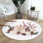 Mum ve Kozalak Tasarımlı Christmas Temalı Dijital Baskılı Renkli Mutfak Yıkanabilir Kaymaz Tabanlı Yuvarlak Halı Realhomes