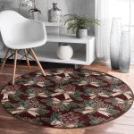 - RealHomes Dijital Baskılı Kaymaz Tabanlı Comfort Yuvarlak Halı - Realhomes Kahve Zemin Kozalak Tasarımlı Dijital Baskılı Kahverengi Salon ve Oturma Odası Yıkanabilir Kaymaz Tabanlı Yuvarlak Halı Realhomes