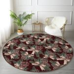 - RealHomes Dijital Baskılı Kaymaz Tabanlı Comfort Yuvarlak Halı - Realhomes Kahve Zemin Kozalak Tasarımlı Dijital Baskılı Kahverengi Salon ve Oturma Odası Yıkanabilir Kaymaz Tabanlı Yuvarlak Halı Realhomes