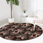 - RealHomes Dijital Baskılı Kaymaz Tabanlı Comfort Yuvarlak Halı - Realhomes Kahve Zemin Kozalak Tasarımlı Dijital Baskılı Kahverengi Salon ve Oturma Odası Yıkanabilir Kaymaz Tabanlı Yuvarlak Halı Realhomes