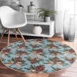 - RealHomes Dijital Baskılı Kaymaz Tabanlı Comfort Yuvarlak Halı - Realhomes  Mavi Zemin Kozalak Tasarımlı Dijital Baskılı Modern Kahverengi Salon ve Oturma Odası Yıkanabilir Kaymaz Tabanlı Yuvarlak Halı Realhomes