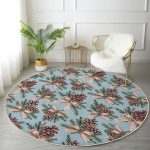 - RealHomes Dijital Baskılı Kaymaz Tabanlı Comfort Yuvarlak Halı - Realhomes  Mavi Zemin Kozalak Tasarımlı Dijital Baskılı Modern Kahverengi Salon ve Oturma Odası Yıkanabilir Kaymaz Tabanlı Yuvarlak Halı Realhomes