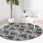 - RealHomes Dijital Baskılı Kaymaz Tabanlı Comfort Yuvarlak Halı - Realhomes  Mavi Zemin Kozalak Tasarımlı Dijital Baskılı Modern Kahverengi Salon ve Oturma Odası Yıkanabilir Kaymaz Tabanlı Yuvarlak Halı Realhomes