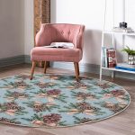 - RealHomes Dijital Baskılı Kaymaz Tabanlı Comfort Yuvarlak Halı - Realhomes  Mavi Zemin Kozalak Tasarımlı Dijital Baskılı Modern Kahverengi Salon ve Oturma Odası Yıkanabilir Kaymaz Tabanlı Yuvarlak Halı Realhomes