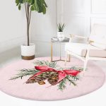 Özel Tasarım Kurdeleli Kozalak Motifli Dijital Baskılı Renkli Mutfak Yıkanabilir Kaymaz Tabanlı Yuvarlak Halı Realhomes