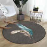 - RealHomes Dijital Baskılı Kaymaz Tabanlı Comfort Yuvarlak Halı - Realhomes  Realhomes Mavi ve Sarı Tüy Motifli Dijital Baskılı Gri Mutfak Yıkanabilir Kaymaz Tabanlı Yuvarlak Halı Realhomes