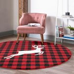 Realhomes Ekose Zemin Geyik Tasarımlı Dijital Baskılı Bordo Mutfak Yıkanabilir Kaymaz Tabanlı Yuvarlak Halı Realhomes