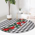 - RealHomes Dijital Baskılı Kaymaz Tabanlı Comfort Yuvarlak Halı - Realhomes  Gri Ekose Zemin ve Kırmızı Kuş Tasarımlı Dijital Baskılı Renkli Mutfak Yıkanabilir Kaymaz Tabanlı Yuvarlak Halı Realhomes