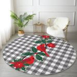 - RealHomes Dijital Baskılı Kaymaz Tabanlı Comfort Yuvarlak Halı - Realhomes  Gri Ekose Zemin ve Kırmızı Kuş Tasarımlı Dijital Baskılı Renkli Mutfak Yıkanabilir Kaymaz Tabanlı Yuvarlak Halı Realhomes