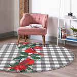 - RealHomes Dijital Baskılı Kaymaz Tabanlı Comfort Yuvarlak Halı - Realhomes  Gri Ekose Zemin ve Kırmızı Kuş Tasarımlı Dijital Baskılı Renkli Mutfak Yıkanabilir Kaymaz Tabanlı Yuvarlak Halı Realhomes