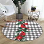 - RealHomes Dijital Baskılı Kaymaz Tabanlı Comfort Yuvarlak Halı - Realhomes  Gri Ekose Zemin ve Kırmızı Kuş Tasarımlı Dijital Baskılı Renkli Mutfak Yıkanabilir Kaymaz Tabanlı Yuvarlak Halı Realhomes