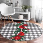 - RealHomes Dijital Baskılı Kaymaz Tabanlı Comfort Yuvarlak Halı - Realhomes  Gri Ekose Zemin ve Kırmızı Kuş Tasarımlı Dijital Baskılı Renkli Mutfak Yıkanabilir Kaymaz Tabanlı Yuvarlak Halı Realhomes