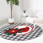 - RealHomes Dijital Baskılı Kaymaz Tabanlı Comfort Yuvarlak Halı - Realhomes  Gri Ekose Zemin ve Kırmızı Kuş Tasarımlı Dijital Baskılı Modern Renkli Mutfak Yıkanabilir Kaymaz Tabanlı Yuvarlak Halı Realhomes