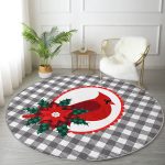 - RealHomes Dijital Baskılı Kaymaz Tabanlı Comfort Yuvarlak Halı - Realhomes  Gri Ekose Zemin ve Kırmızı Kuş Tasarımlı Dijital Baskılı Modern Renkli Mutfak Yıkanabilir Kaymaz Tabanlı Yuvarlak Halı Realhomes