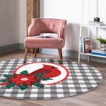 - RealHomes Dijital Baskılı Kaymaz Tabanlı Comfort Yuvarlak Halı - Realhomes  Gri Ekose Zemin ve Kırmızı Kuş Tasarımlı Dijital Baskılı Modern Renkli Mutfak Yıkanabilir Kaymaz Tabanlı Yuvarlak Halı Realhomes