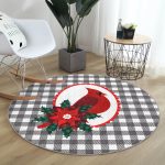 - RealHomes Dijital Baskılı Kaymaz Tabanlı Comfort Yuvarlak Halı - Realhomes  Gri Ekose Zemin ve Kırmızı Kuş Tasarımlı Dijital Baskılı Modern Renkli Mutfak Yıkanabilir Kaymaz Tabanlı Yuvarlak Halı Realhomes