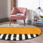 Çizgili Özel Tasarım Dijital Baskılı Turuncu Salon ve Oturma Odası Yıkanabilir Kaymaz Tabanlı Yuvarlak Halı Realhomes